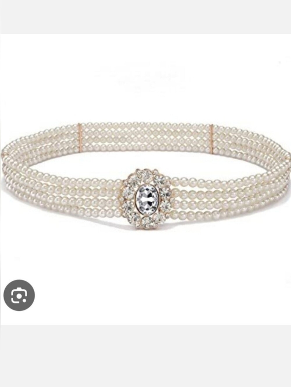 White Faux Pearl Stretch Waist Chain Belt Rhinestone Brooch Buckle Small Medium